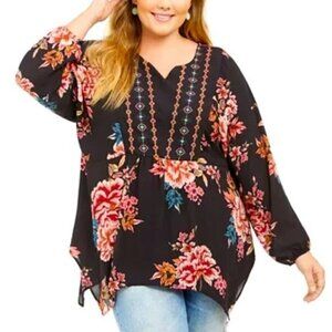 Style & Co Boho Floral Embroidered Blouse Small